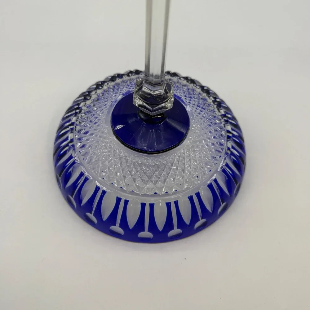 Galbiati Hungary Hand Cut Cobalt Blue Cased Crystal Pedestal Compote Bowl 24% Pb